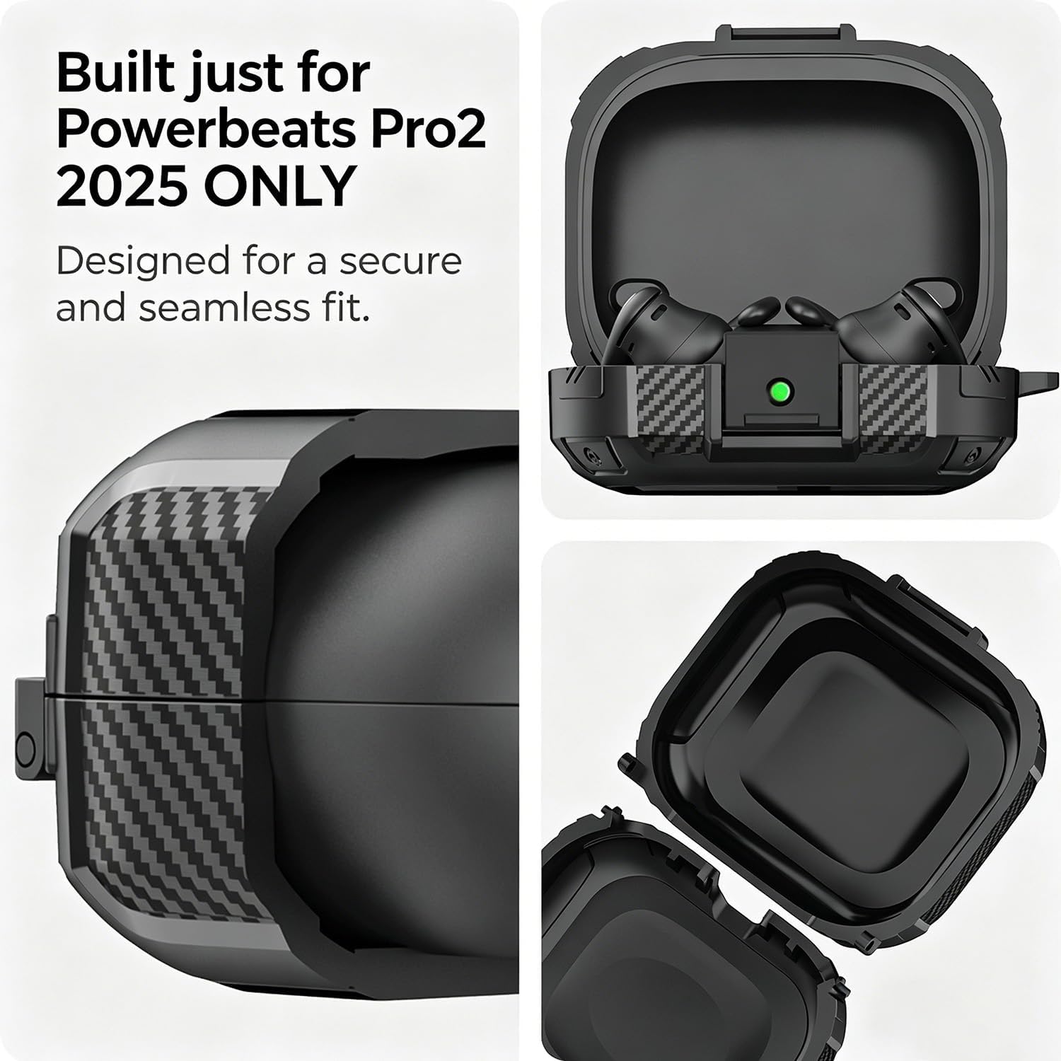 Compatible with Beats Powerbeats Pro 2 Case 2025 with Lock, Rugged Shockproof Protective Hard New Powerbeat Pro2 Cover Skin with Carabiner&Cleaner Pen Men Women for Beat PowerBeat Pro 2 Earbuds,Black image 5