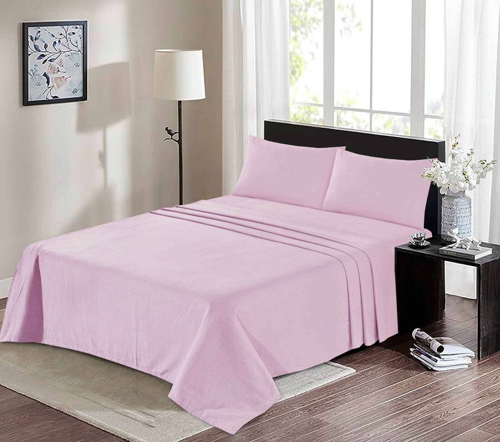 100% BRUSHED COTTON FLANNELETTE EXTRA DEEP FITTED SHEET 32CM / 13” THERMAL SOFT (Pink, King)
