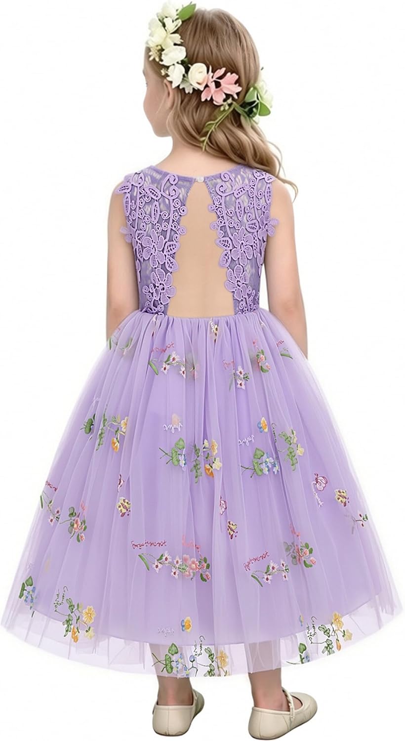 Flower Girl Dress Sleeveless Floral Tulle Dress for Girls Princess Bridesmaid Dresses for Wedding Party Birthday