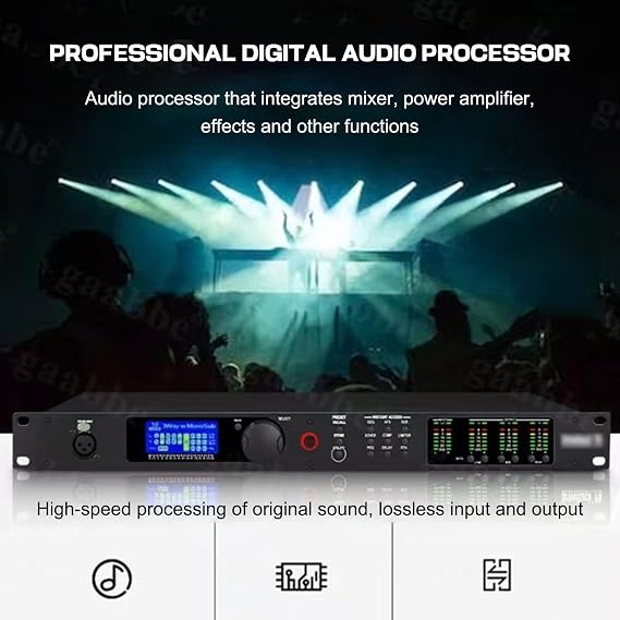 2-In/6-Out Professional Digital Audio Processor, Audio Processor Speaker Frequency Division Processor with LCD Screen and Level Indicator for DJ Studio