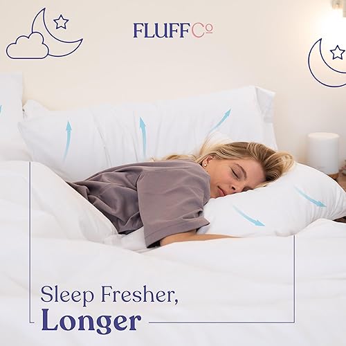 Miniatura 6 de FluffCo Juego de 2 almohadas alternativas de plumón tamaño King, almohadas de cama King para dormir, fabricadas en Estados Unidos, superficie de