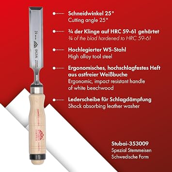 Stubai 353106Swedish Type Special Wood Chisel Set Beige/Silver 6-26 mm