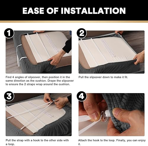Miniatura 7 de PrinceDeco Fundas elásticas para sofá con cojín en forma de T de jacquard de 3 piezas, fundas de cojín para sofá de 3 cojines, con parte inferior