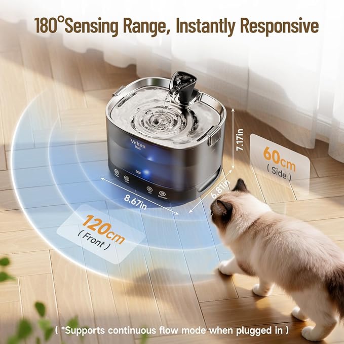 Fuente de Agua para Gatos Veken Inalámbrica con Bandeja de Acero Inoxidable miniatura 4