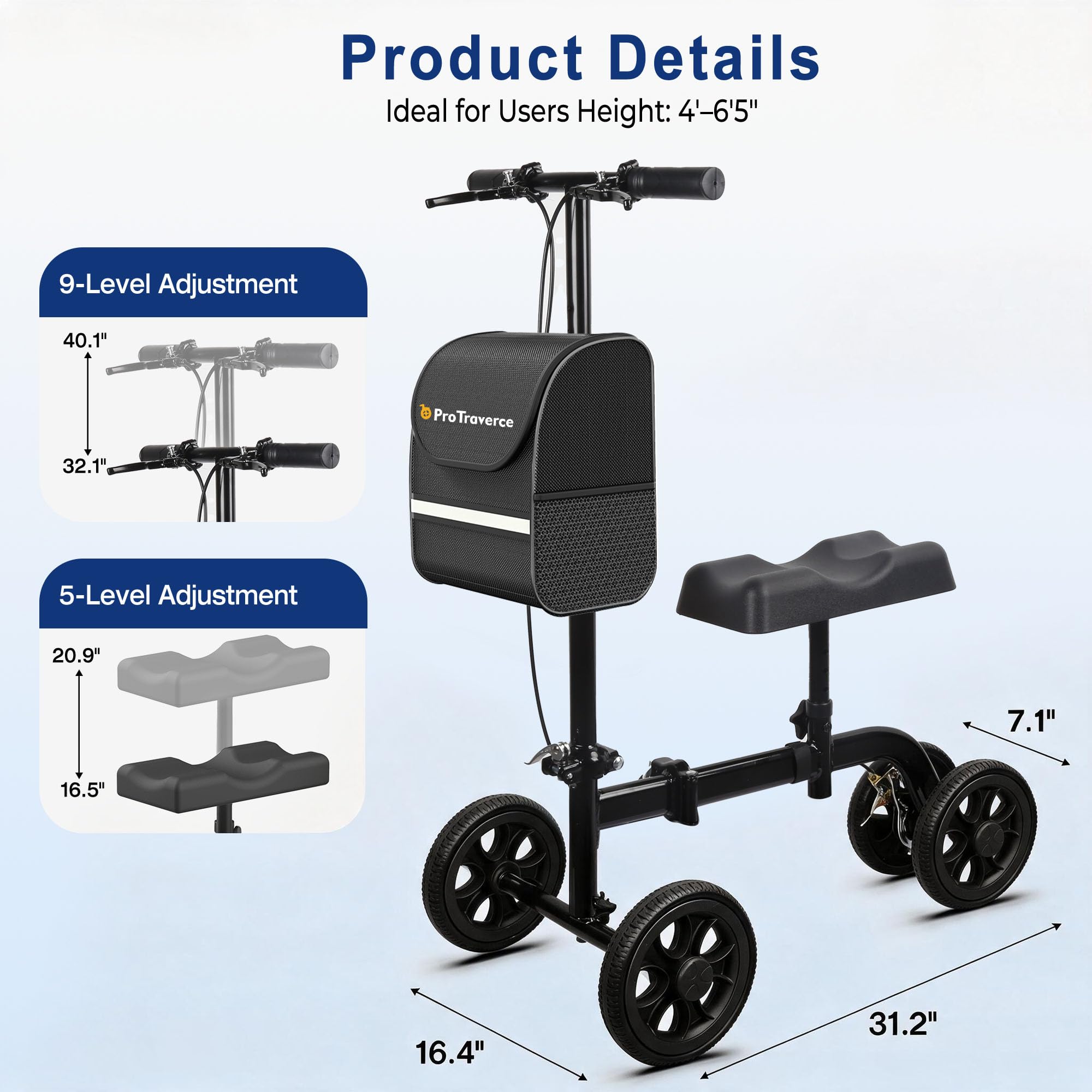 Knee Scooter for Adult for Foot Surgery – Foldable & Steerable Knee Walker, with All Terrain Wheels, Comfort Knee Pad for Foot Surgery & Ankle Injury Recovery, Compact Crutch Alternative,Black — Amazon image 9