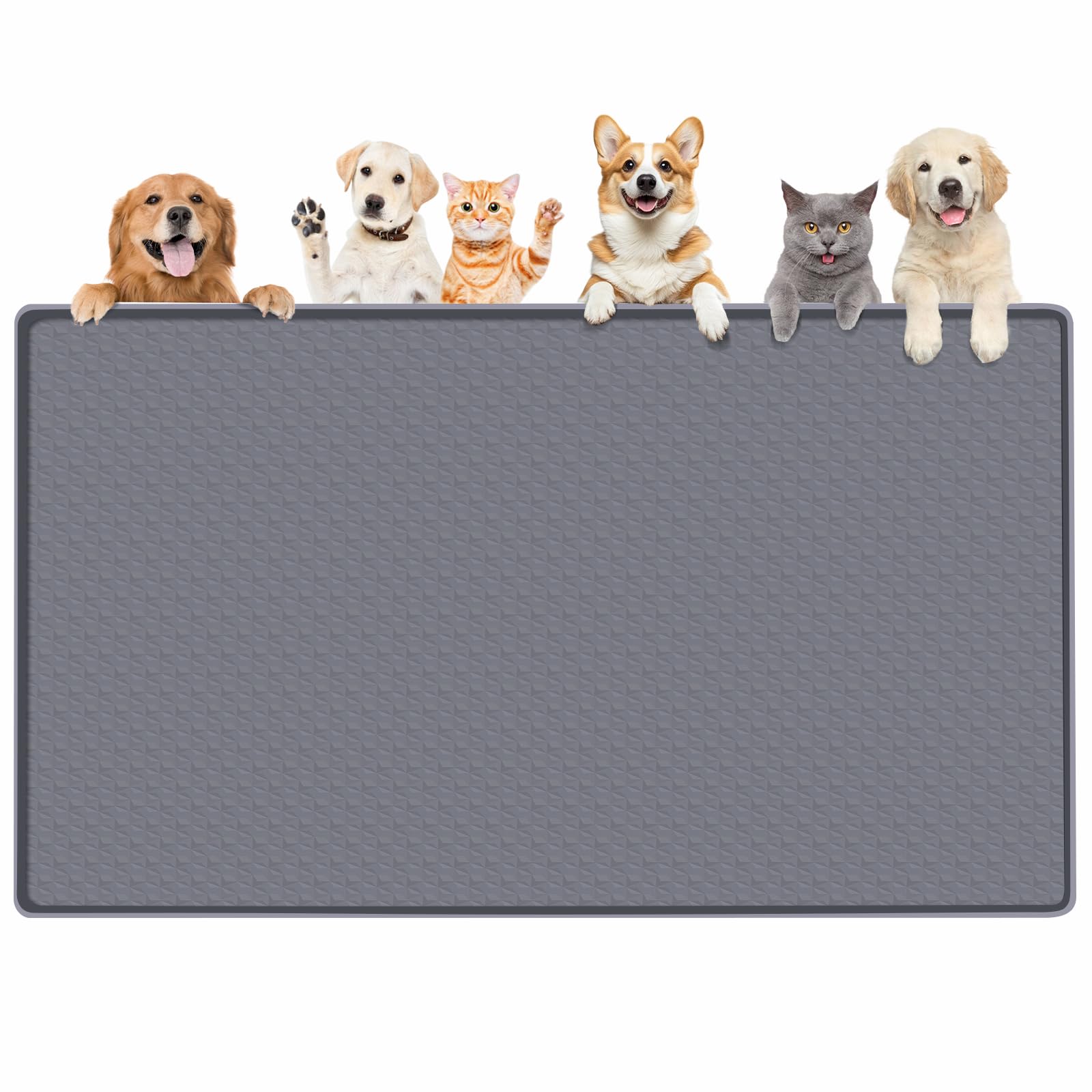 Bartuke Dog Food Mat, Extra Large 51" x 26" Silicone Pet Feeding Mat with Raised Edge Pet Placemat for Small, Medium, and Large Pets Non-Slip, Easy to Clean (Dark Grey) โ image 1