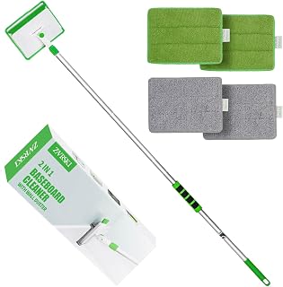 Baseboard Cleaner Tool with 58" Long Handle Wall Cleaner Mop with Extendable Handle 4 Reusable Cleaning Pads Baseboard Duster for Washing Walls, Ceiling, Floor, Window