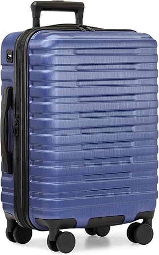 U.S. Traveler Boren Polycarbonate Hardside Rugged Travel Suitcase Luggage with 8 Spinner Wheels, Aluminum Handle, Navy, Carry-on 22-Inch, USB Port