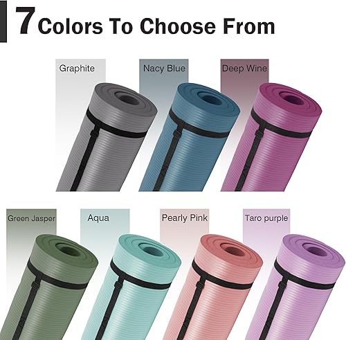 Miniatura 3 de BalanceFrom Tapete de yoga de 1 pulgada extra grueso de alta densidad con superficie antideslizante y correa de transporte para hombres y mujeres,