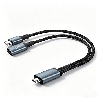 USB Type-C 2.0 Splitter Cable,USB-C to Dual USB-C Male/Female Short Cable,2 in 1 Type-C Y-Splitter Extension Cable Supporting Data Transfer for Phones,Tablets,USB Drives 9.5in