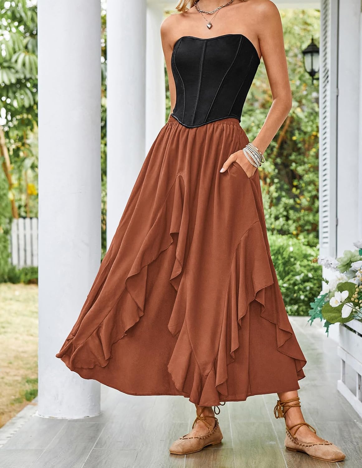 SCARLET DARKNESS Long Skirts for Women 2026 Ruffled Chiffon Flowy Renaissance Maxi Skirt - Image 2