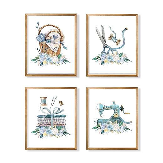 Sewist Tailor Posters Prints - Wall Art for Sewing Lovers - Vintage Retro Gift for Sewciopath - Quilting Scissors Thread Spools Needs Sewing Machines Pictures - Bedroom Hobby Decor Craft Gifts for Her