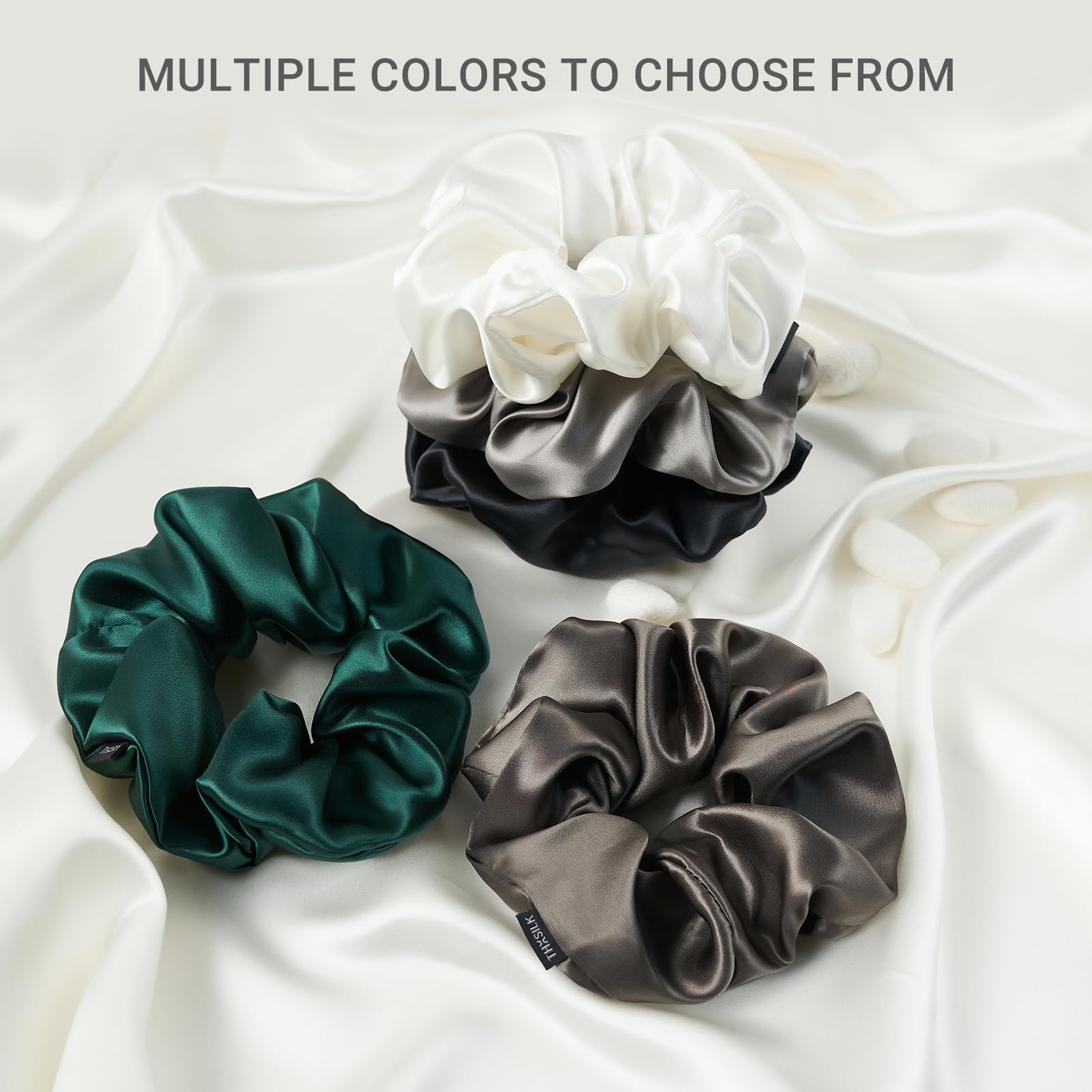 THXSILK Hair Silk Scrunchie for Women, Emerald Green, 1 x Silk Scrunchy, Free Size For All, Natural Materials, Occasions, Fashionable Cute Ring Ties Scrunchies, Suitable for Thick Hair