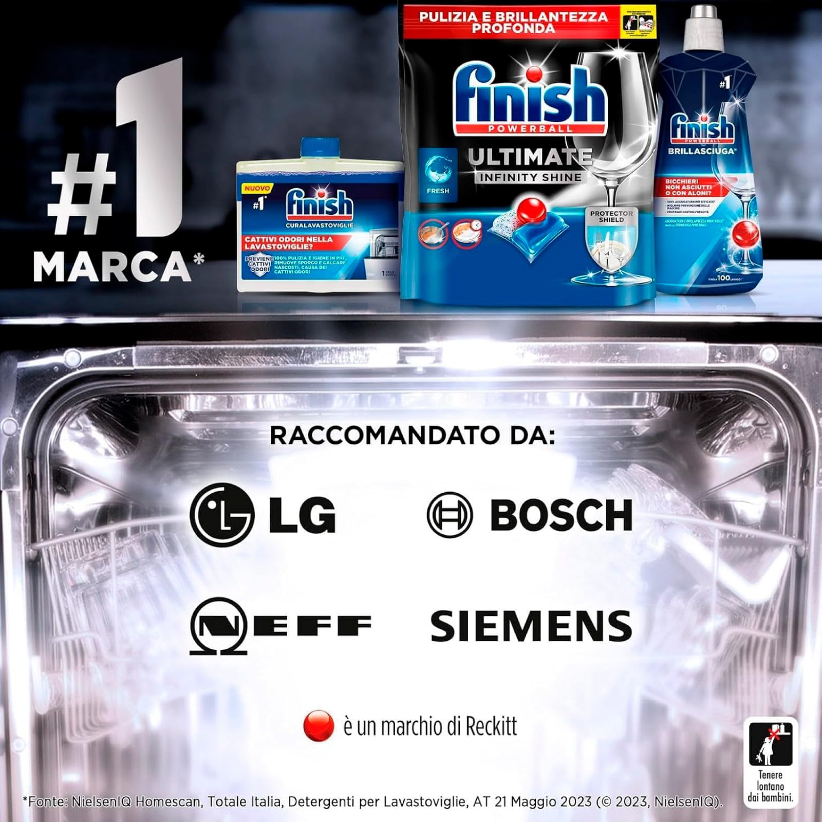 Finish Powerball Ultimate 212 Pastiglie Capsule Limone Lavastoviglie Azione Sgrassante Contro Macchie di Bruciato Brillantezza Eccezionale Pulizia Intensa - 4 Confezioni da 53 Tabs