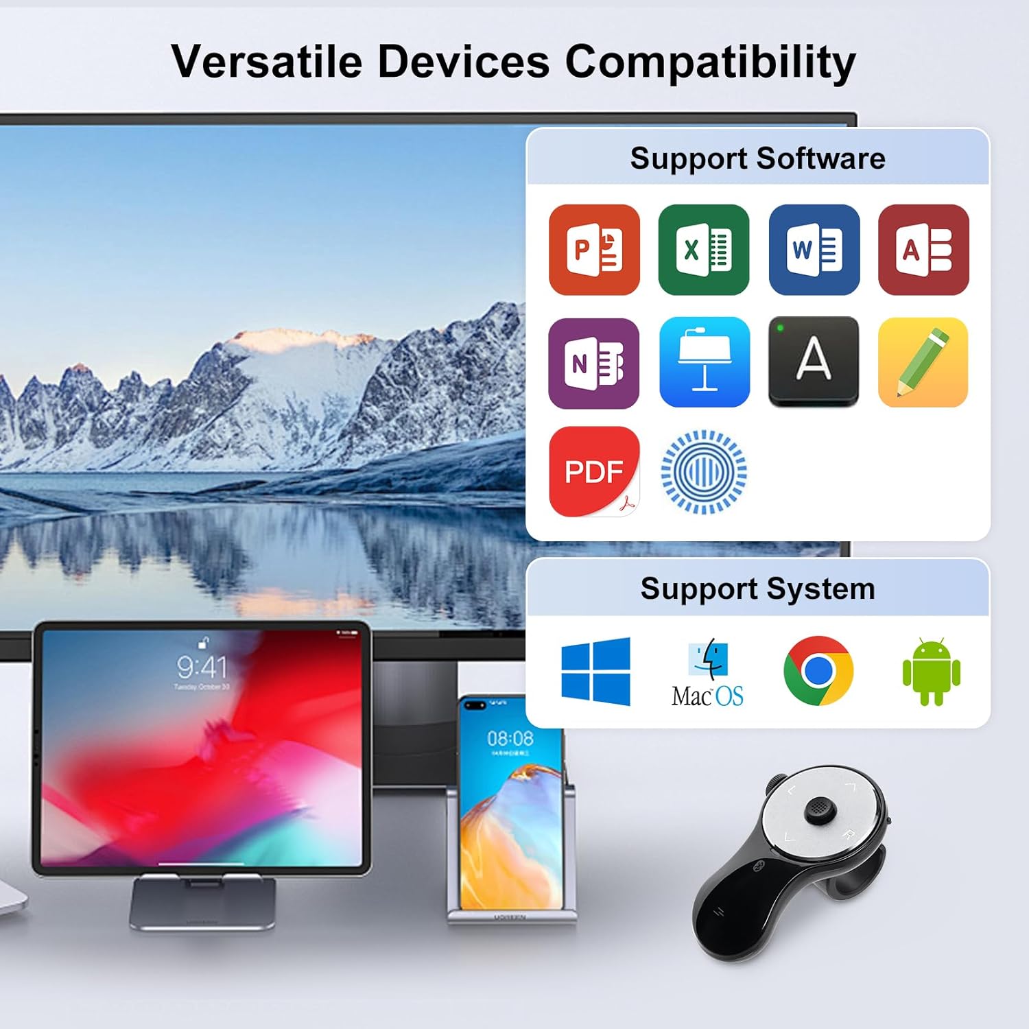 SANWA 3 in 1 Bluetooth Finger Ring Mouse, Wireless Presentation Clicker, Video Scroller & Page Turn for Kindle APP, Mini Wearable Mouse, Rechargeable Handheld Remote Mice for PC, Laptop, Mac, Tablet