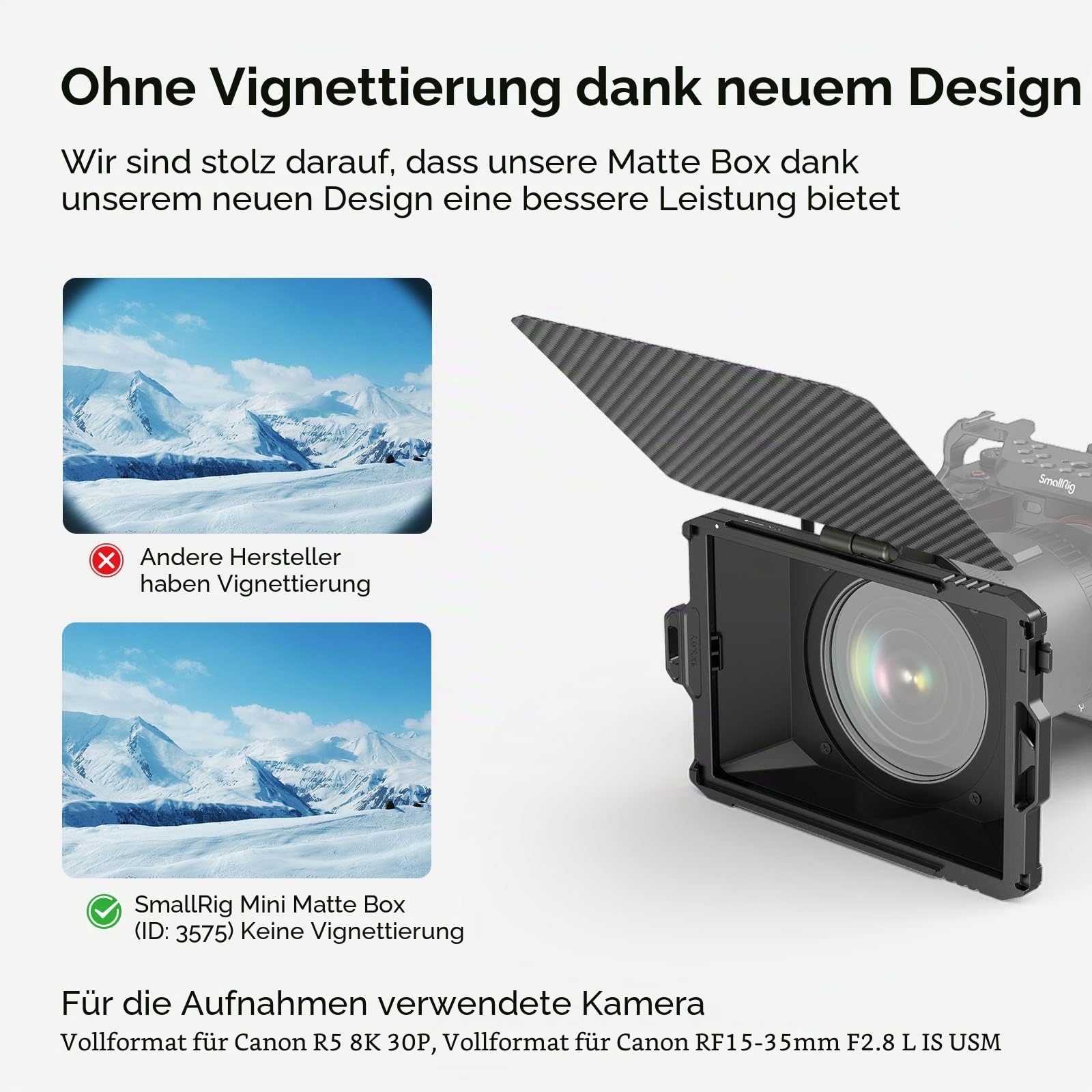SMALLRIG Mini Matte Box Lite mit Top Flag für DSLRs und spiegellose Kameras, kompatibel mit 67mm/72mm/77mm/82mm/95mm Objektiven, kommt mit Filtereinsatz - 3575
