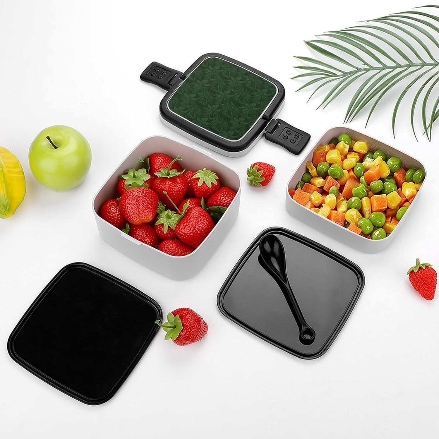 Adult Lunch Box Green Floral Petals Pattern Printed Bento Box Portable Lunch Box with Spoon And Handle Bento Boxes for Workand Picnics