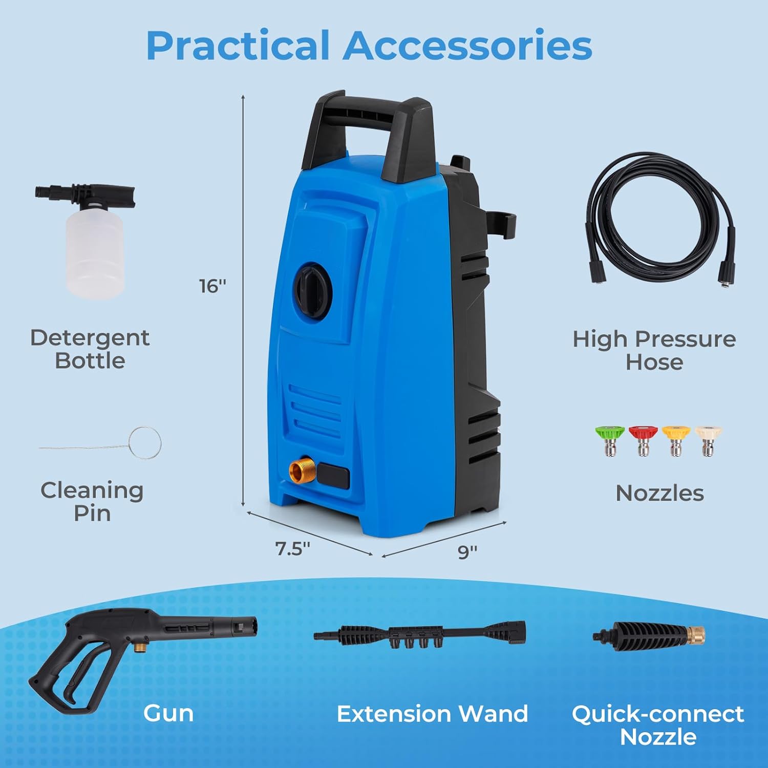 Goplus Electric Pressure Washer, 1900 PSI 1.8 GPM High Pressure Power Washer w/ 4 Quick Connect Nozzles, Soap Bottle & 19.7 FT Hose, Portable Cleaning Machine for Car Washing, Driveway, Patio, Floor