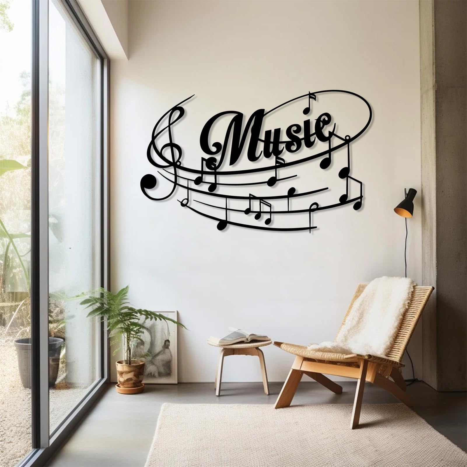 Decoración de Pared de Metal con Notas Musicales de Lujo, partituras con Pentagrama y Grabado Musical, decoración para Sala de Estar/Oficina (Negro, 90 x 56 cm)