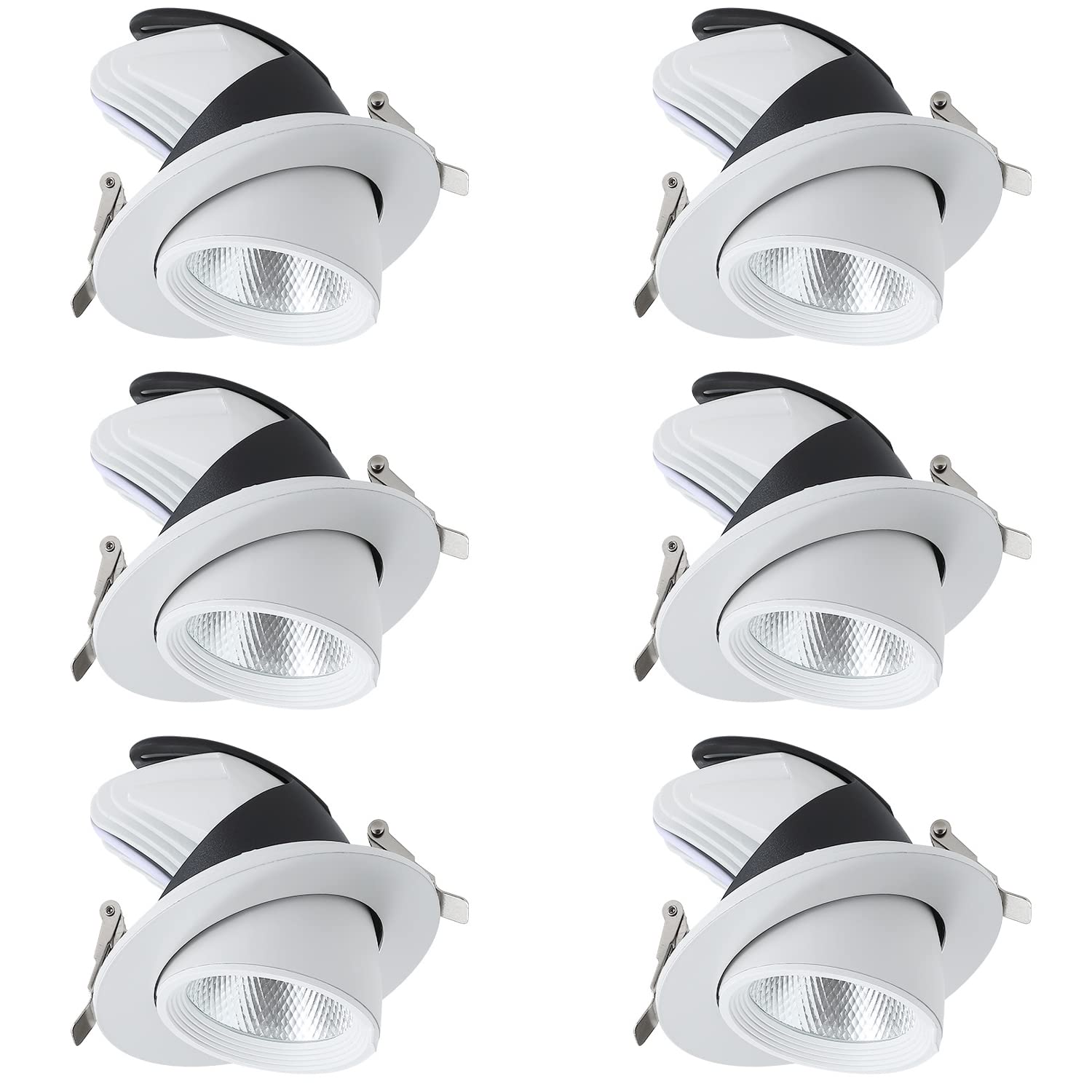 Foco LED de iluminación empotrada,12 W,20 W,30 W,35 W, CRI 90+ COB LED Downlight de Techo, Ajustable hacia Arriba y hacia Abajo 70°, se Puede Girar 360° Downlight Empotrado, Paquete de 6