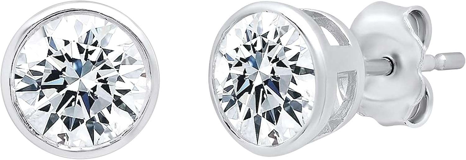 Dazzlingrock Collection 0.50 Ctw Round Cubic Zirconia Dainty Solitaire Bezel Set Stud Earrings for Her in 925 Sterling Silver