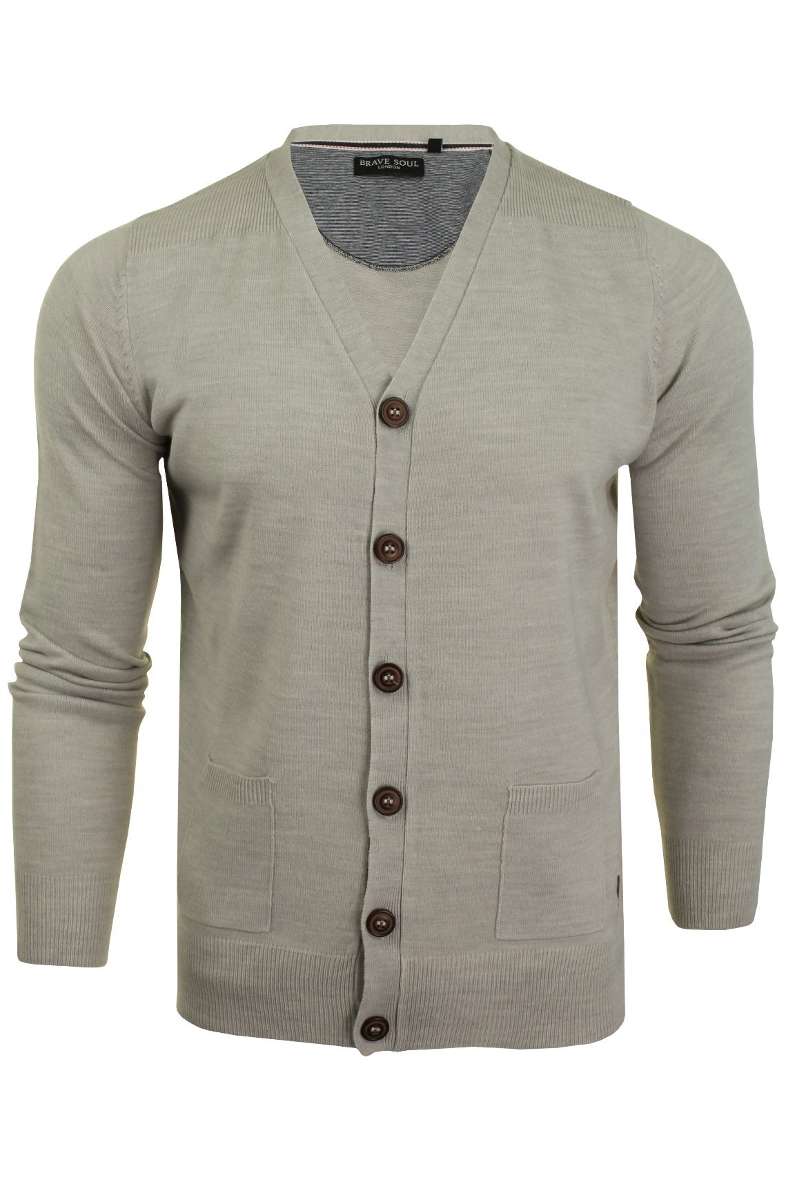 BRAVE SOUL Mens Cardigan Button Through (Mid Ecru Marl) S
