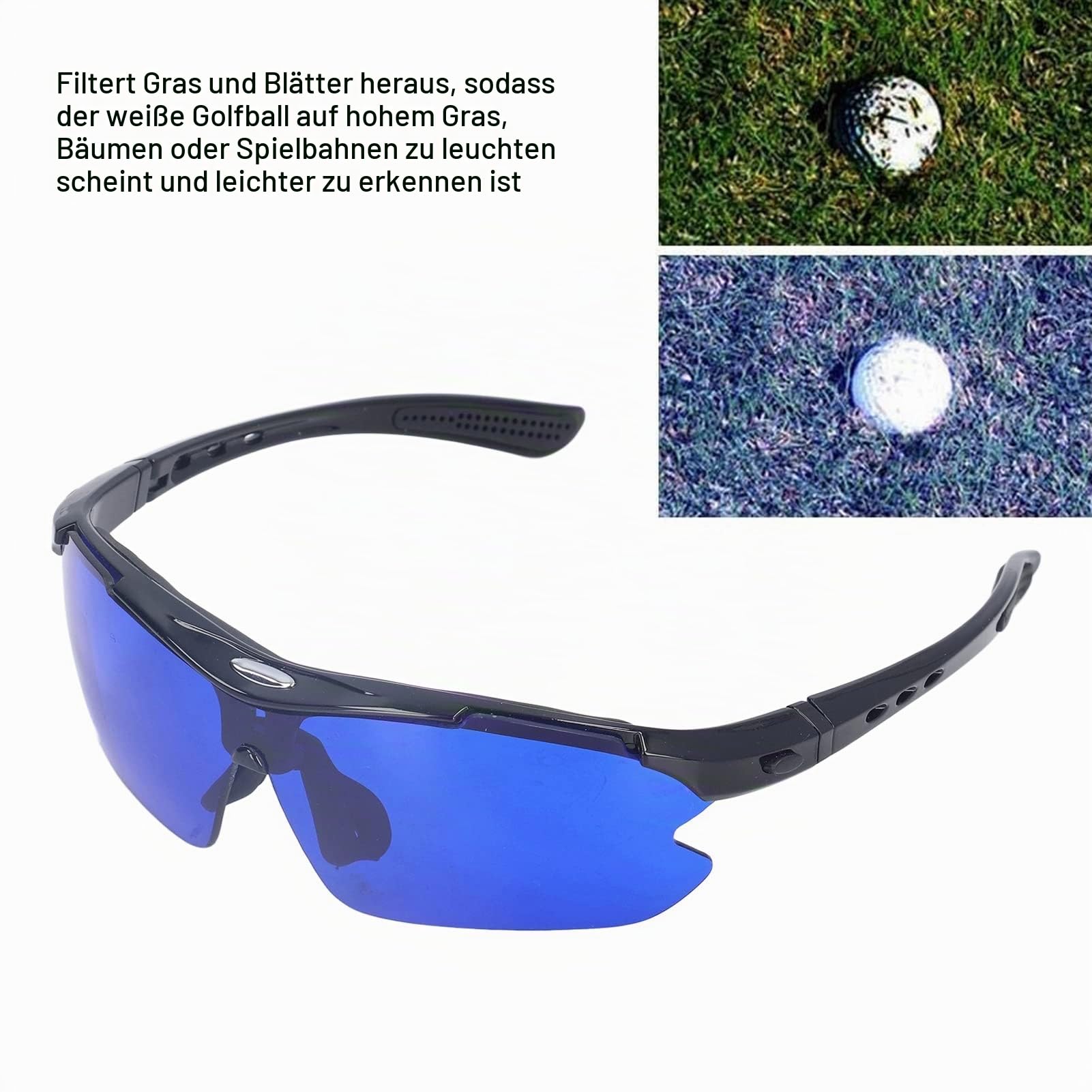 BuyWeek Golfball Suchbrille, High Definition Golfbälle Finder Brille Polarisierte Golf Sport Sonnenbrille mit Blauer Linse für Männer oder Frauen