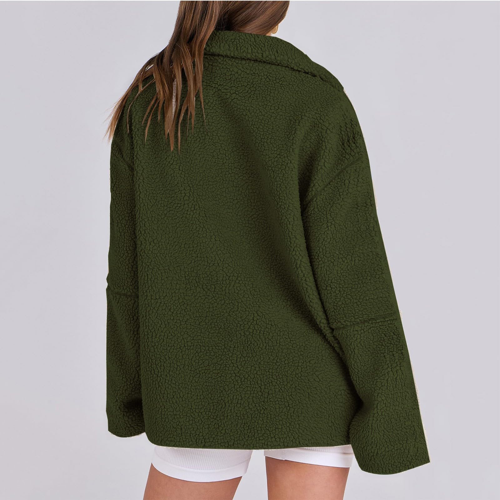 Generisch Fleecejacke Damen Ohne Kapuze Winterjacke Elegant Teddyjacke Winter Warm Plüschjacke Einfarbig Plüschmantel Langarm Flauschjacke Mit Taschen Jacke Mit Reissverschluss Damenjacken Kuschelig