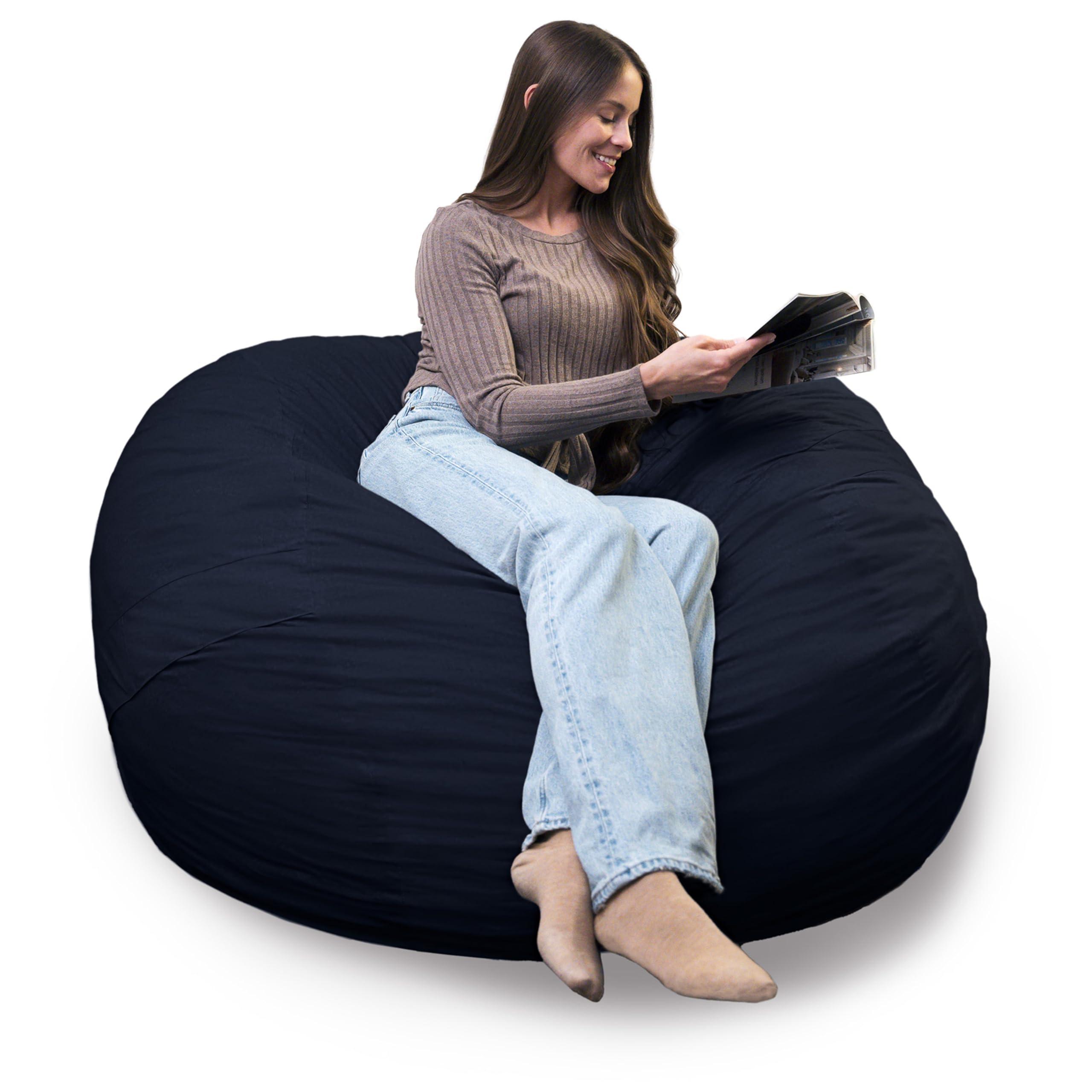 Big Joe Fuf Large Foam Filled Bean Bag Chair with Removable Cover, Cobalt Lenox, Durable Woven Polyester, 4 feet Big, Navy Lenox, Large