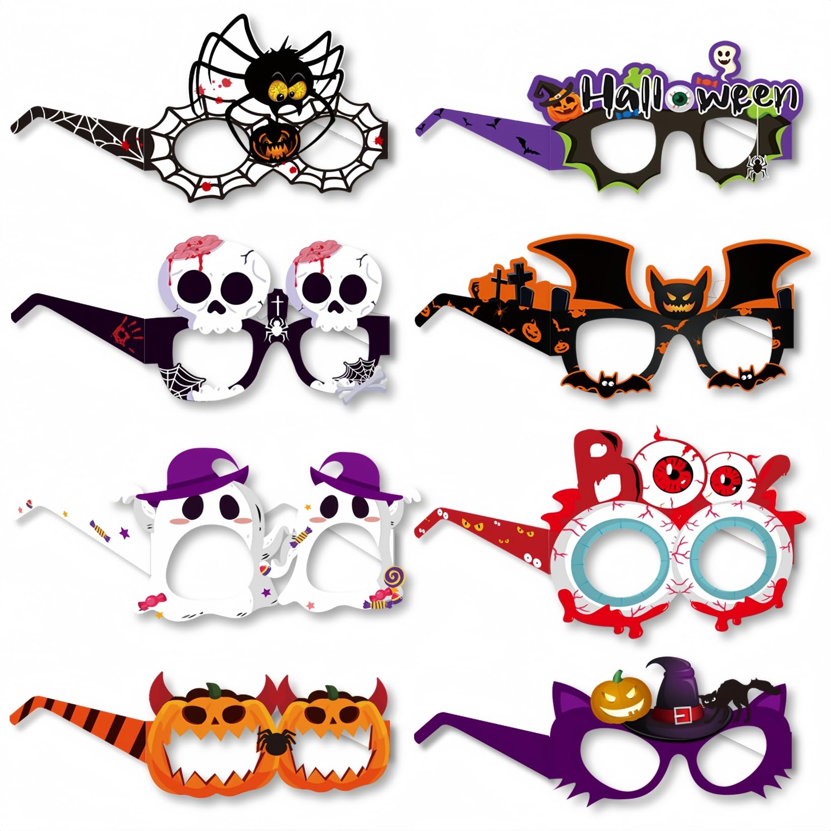 Set Da 42 Pezzi Accessori Halloween Per Adulti: 24 Occhiali Di Carta + 18 Collane Girocollo A Tema Per Feste, Cosplay E Foto