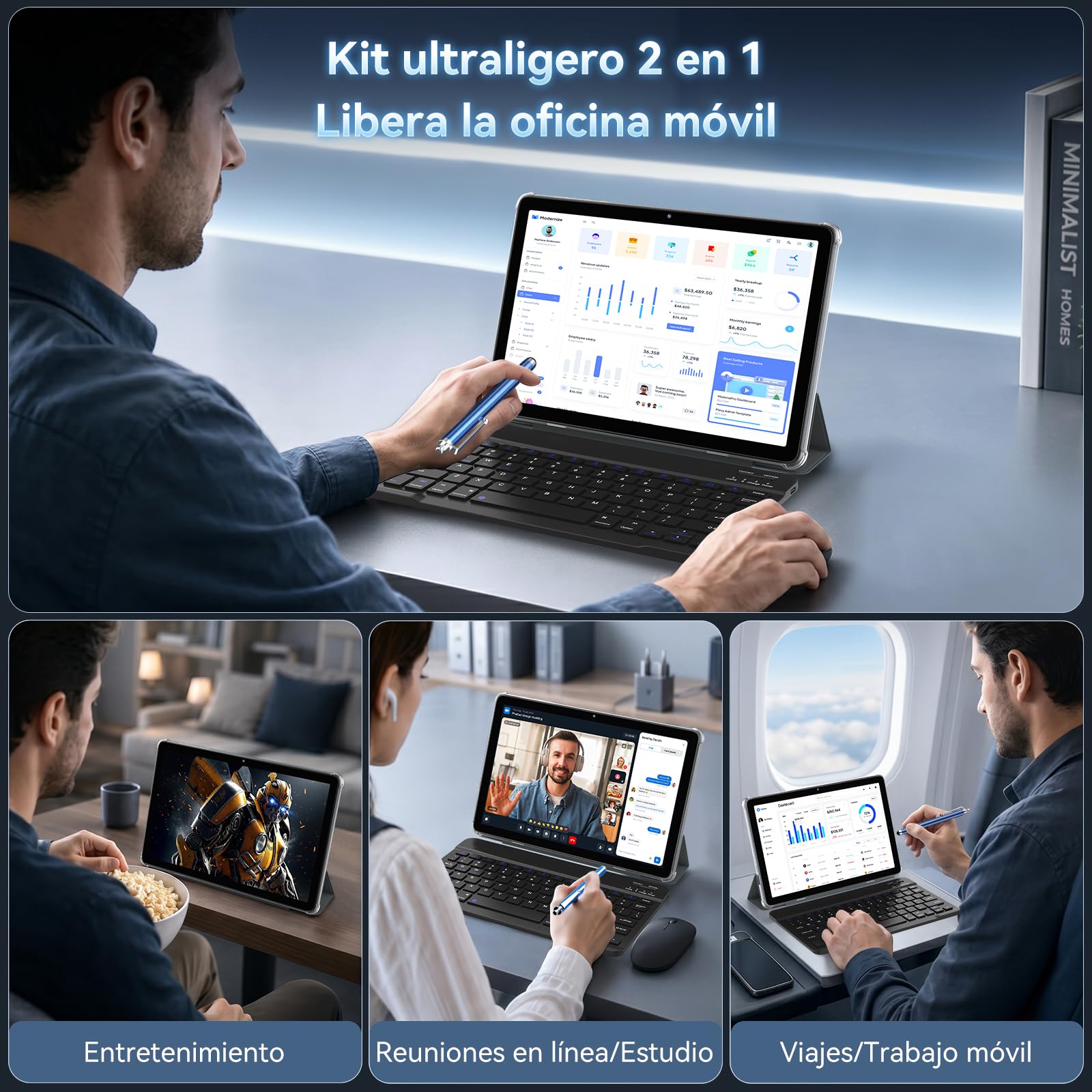 TABWEE Android 16 Tablet con Teclado y Lapiz, 24 GB RAM+ 256 GB ROM | Tablet para Trabajo y Estudiantes, Octa-Core, Gemini AI, Widevine L1, 10 Pulgadas, 8MP+5MP, Face ID, GPS (Garantía de 4 Años)