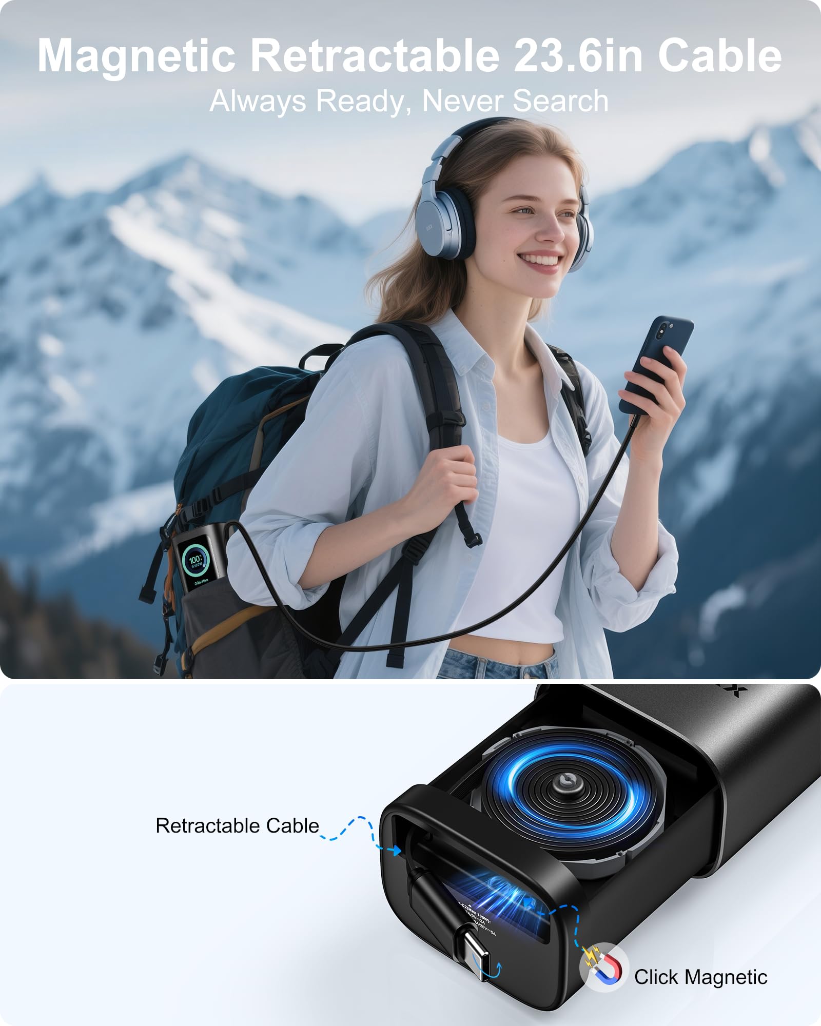 Batería externa de 100 W, 20.000 mAh, carga de varios dispositivos para viajes al aire libre para portátiles externos, baterías de teléfono móvil