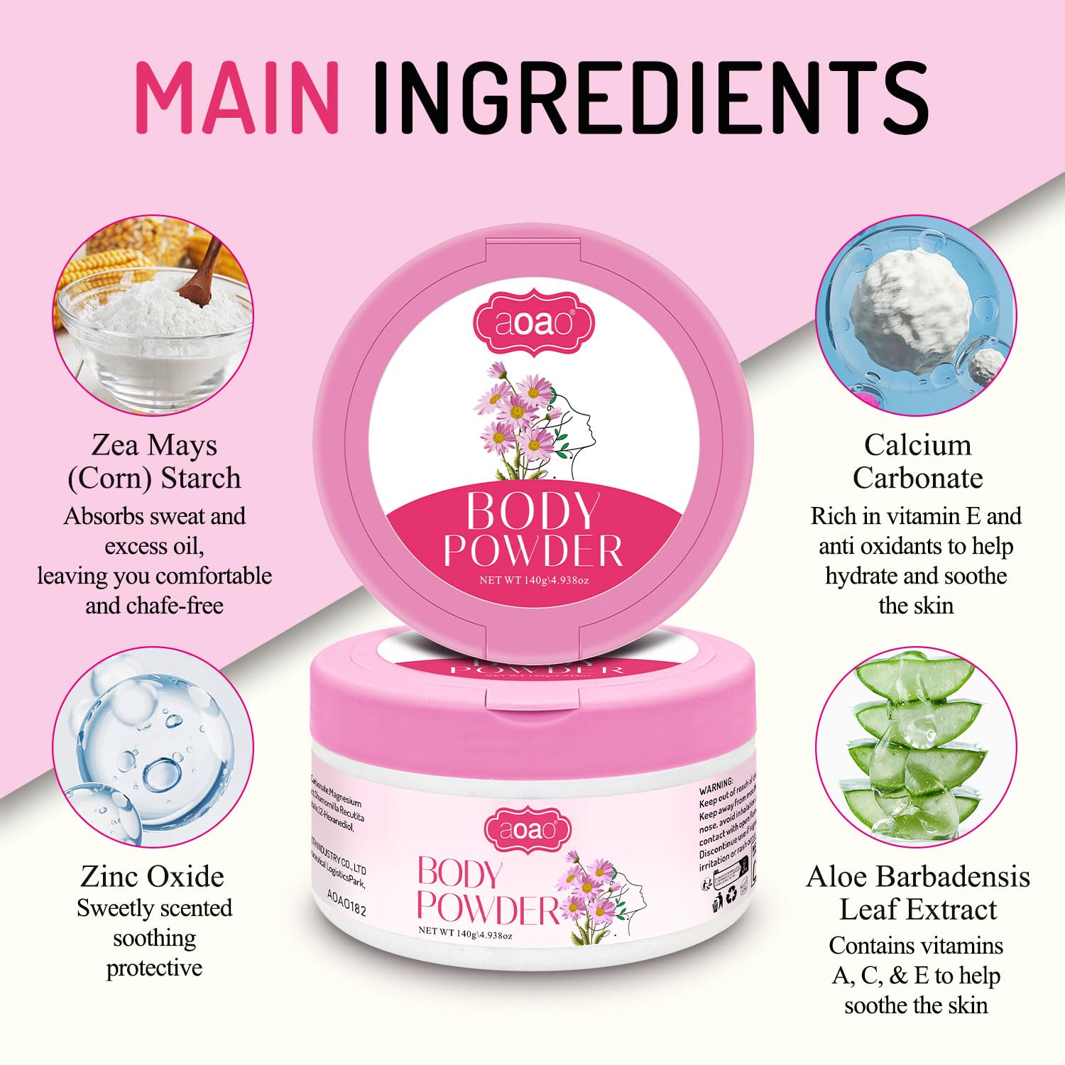 Body Powder for Women, Dual-Powder Base Talc-Free, Zinc Oxide Protect, Botanical Soothing, Feminine Essential Dusting Powder with Puff, After Bath Absorption & Anti-Chafe for Neck & Delicate skin, 5oz