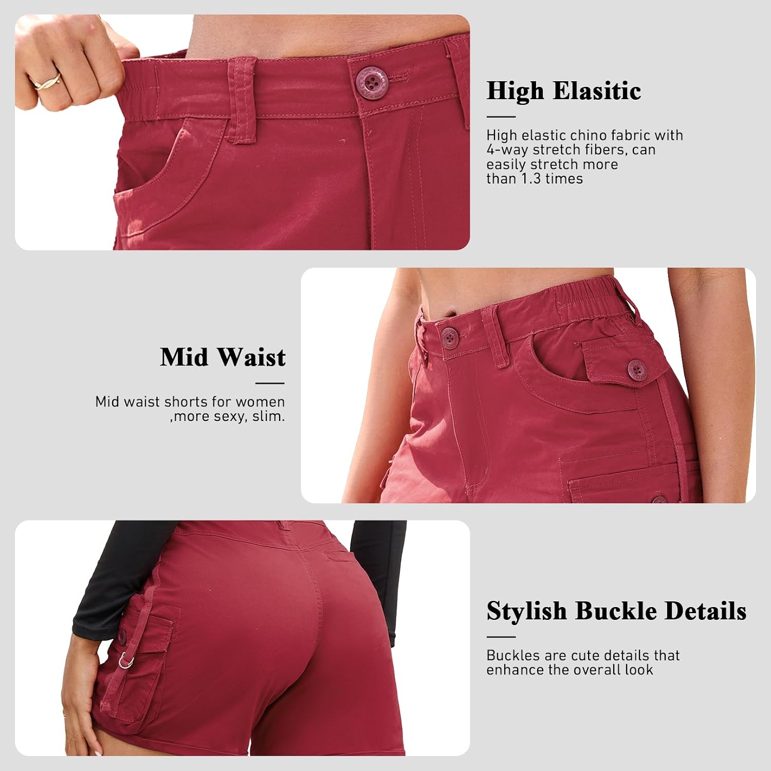 Cargo Shorts for Women Trendy Casual Summer High Waisted Shorts Elastic Waist Comfy Shorts with Utility Pockets