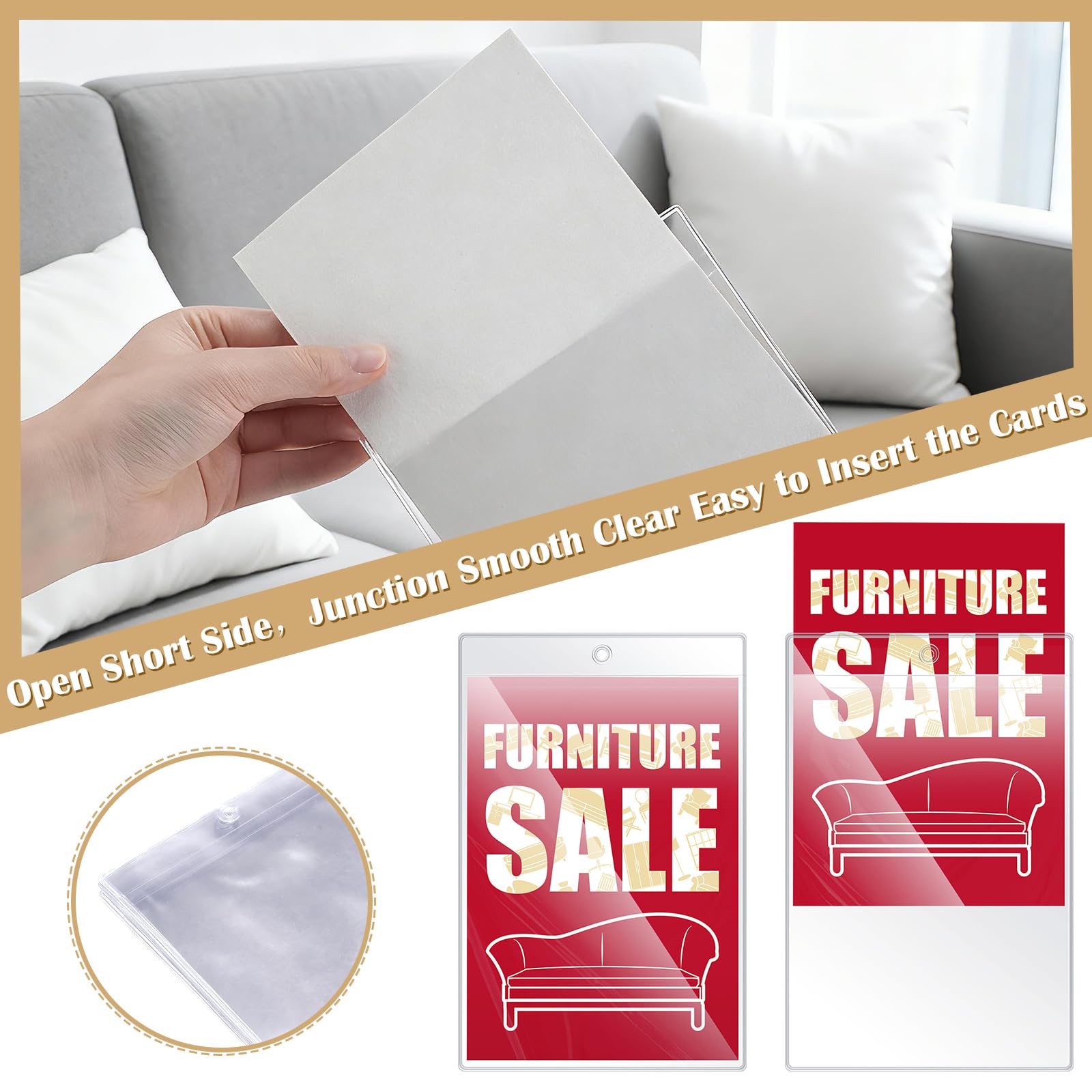 50 etichette in plastica trasparente per mobili, 10,2 x 15,2 cm, aperte sul lato corto, in vinile, etichette per mobili, codici a barre e controllo dell'inventario