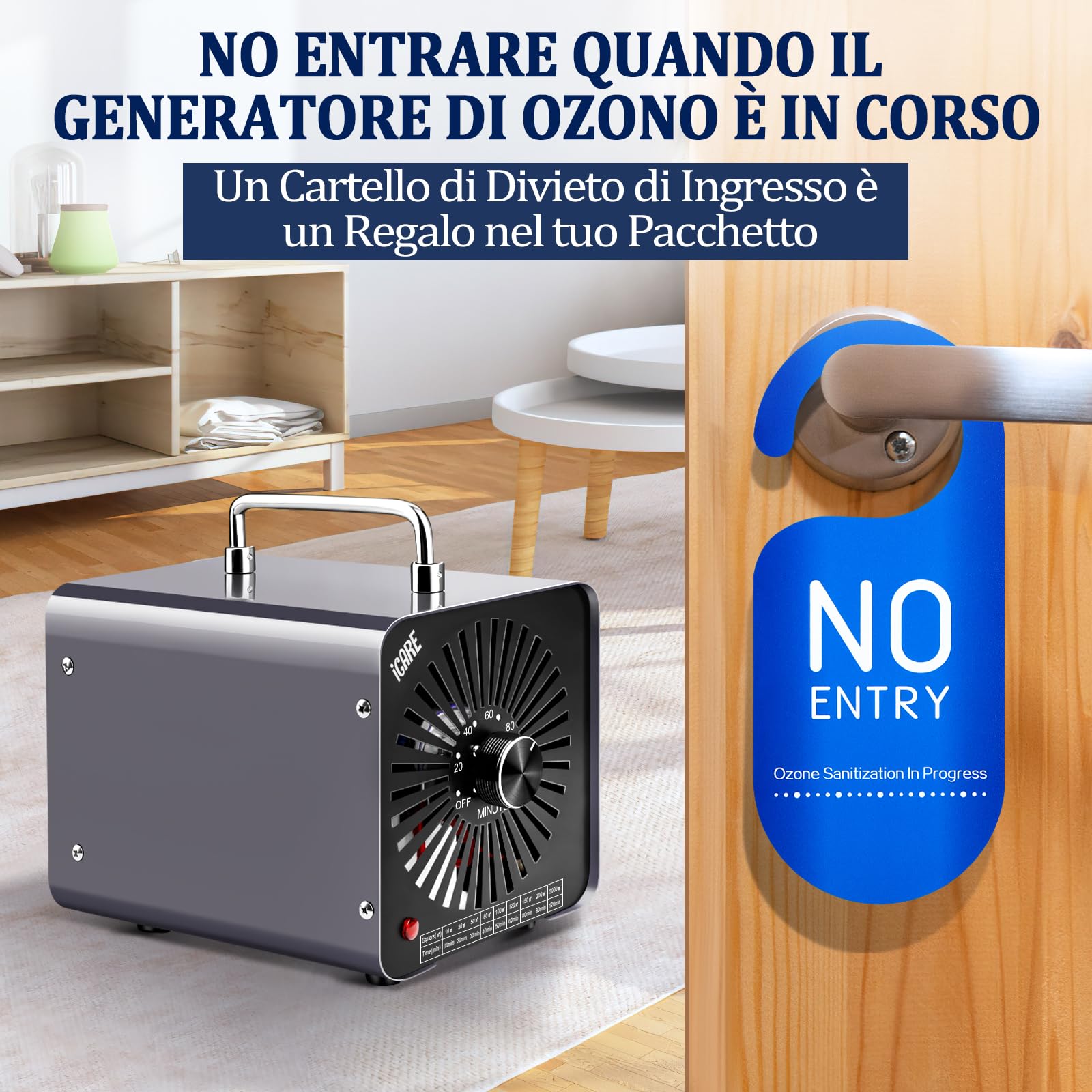 ICARE Generatore di Ozono Professionale 30000mg/h, Purificatore d'Aria Deodorante per 300㎡, Macchina Ozono Alta Capacità O3 con Timer 120 Min, Ozonizzatore per Casa Ambienti, Auto, Uffici, Hotel