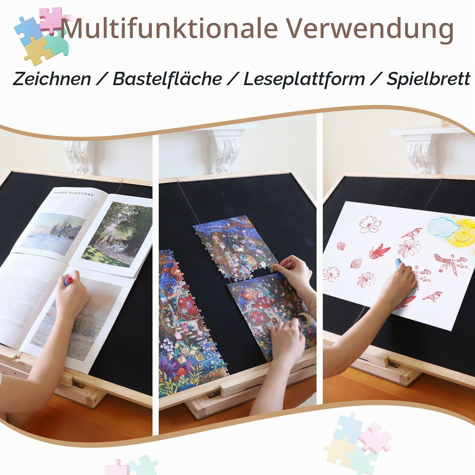 Wdmiya 1500 Stück Faltbarer Drehbarer Puzzlebrett mit 4 Sortierfächern