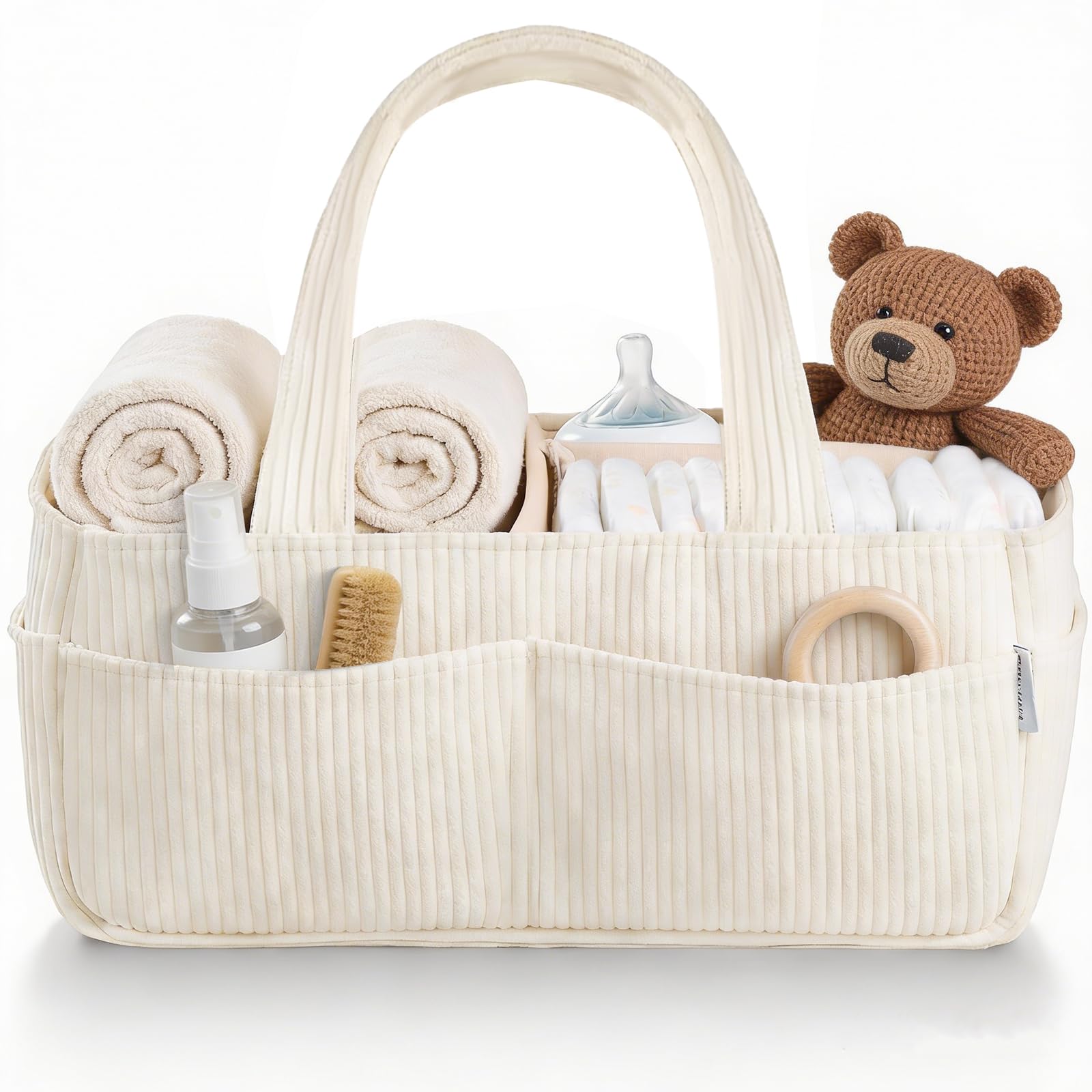 Panier de Rangement Bébé, Organiseur de Couches pour Table à Langer Bebe, Panier Portable de Rangement pour Couches et Lingettes pour Bébé, Cadeau pour Fête Prénatale et Naissance (Beige)