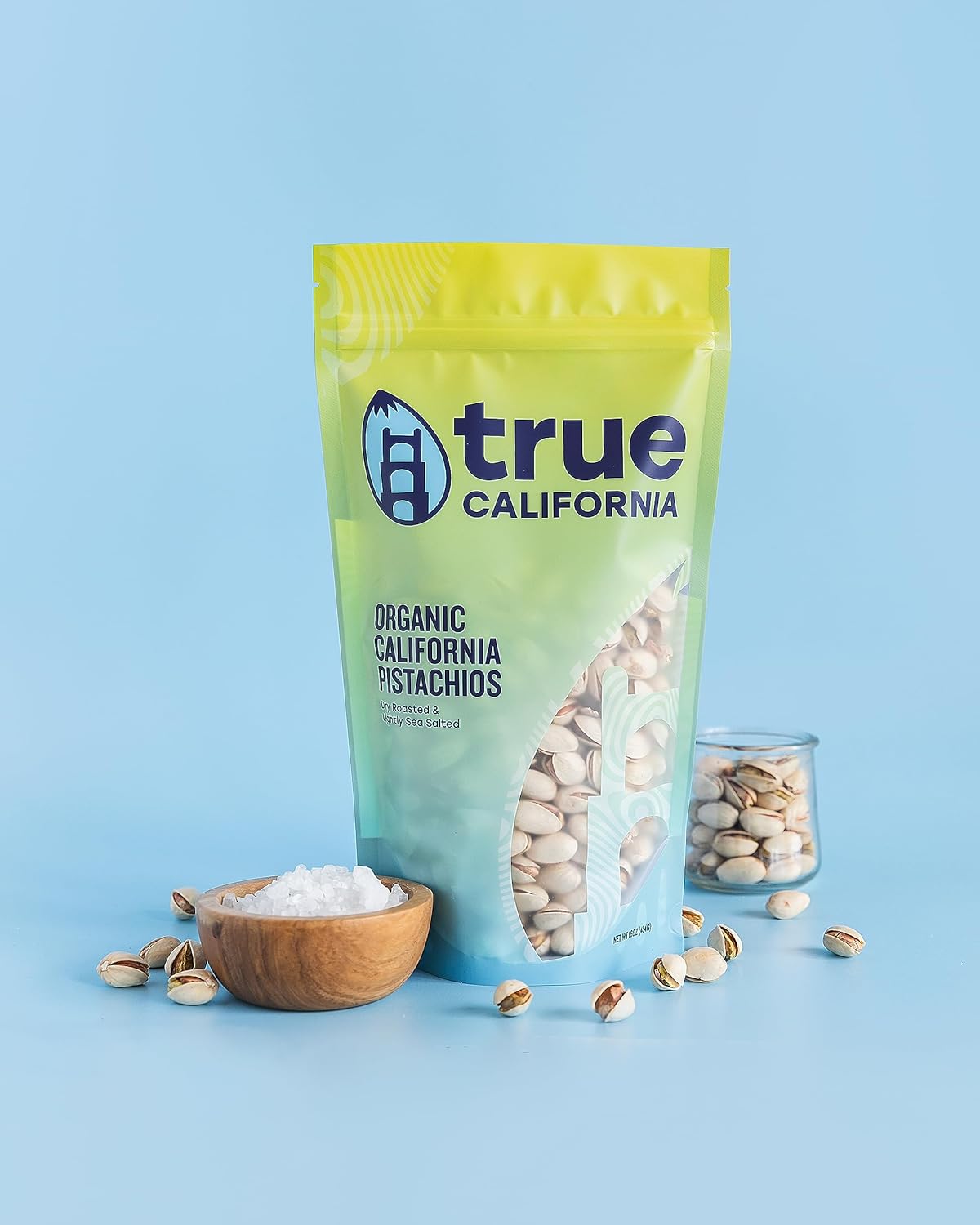 True California Organic Pistachios (1 LB x 2 Packs) Dry Roasted & Lightly Sea Salted, In-Shell, Vegan & Gluten-Free