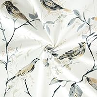 Vista 30 de VOGOL Cenefas con patrón de pájaros para ventanas de cocina, cenefa texturizada de lino con estampado floral y pájaros para ventanas pequeñas