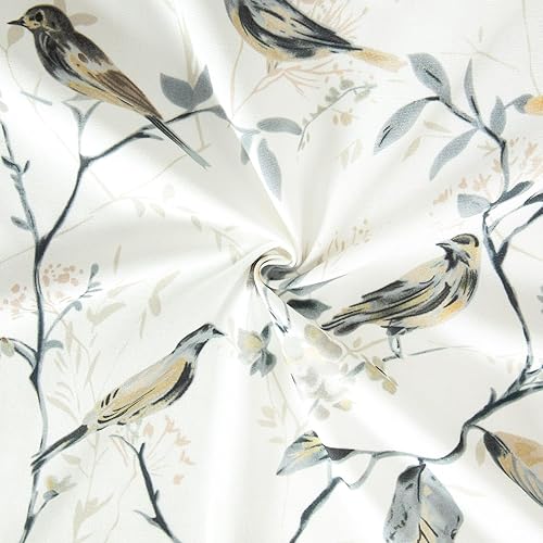 Miniatura 30 de VOGOL Cenefas con patrón de pájaros para ventanas de cocina, cenefa texturizada de lino con estampado floral y pájaros para ventanas pequeñas