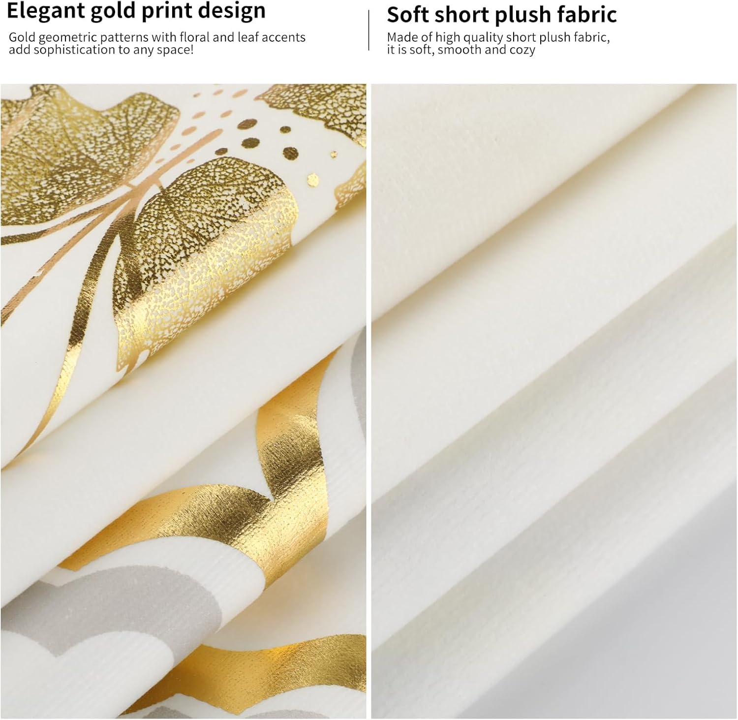 Set of 4 White and Gold Foil Geometric Throw Pillow Covers 18x18 Inches,Short Plush Fabric Cushion Cases with Minimalist Floral and Leaf Design for Couch Sofa Bed and Modern Home Decor - Image 4