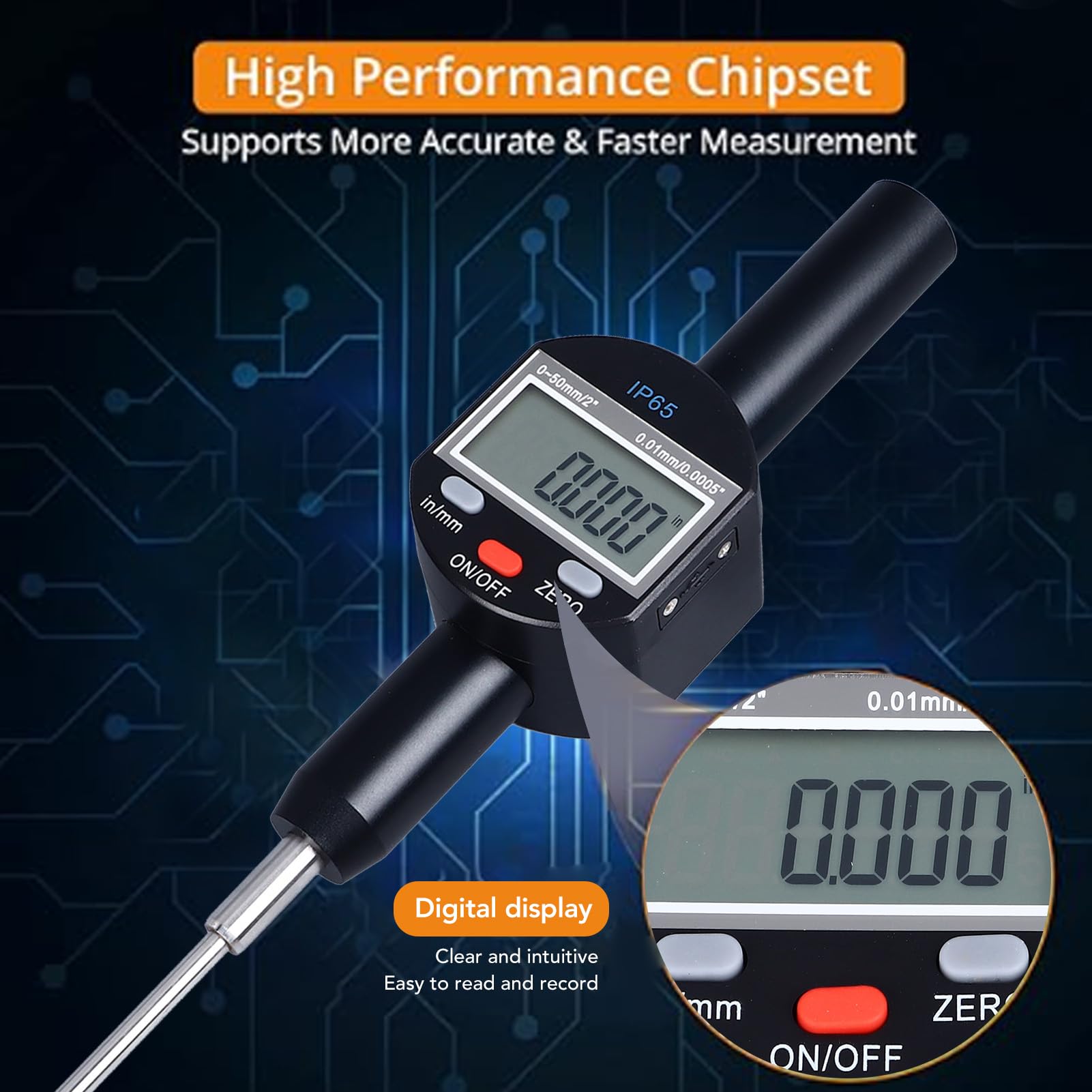 Indicateur de Numérotation Numérique 0,01 Mm 0,0005 Pouces Résolution 0 à 50 Mm 2 Pouces IP65 Pain D'essai électronique Imperméable