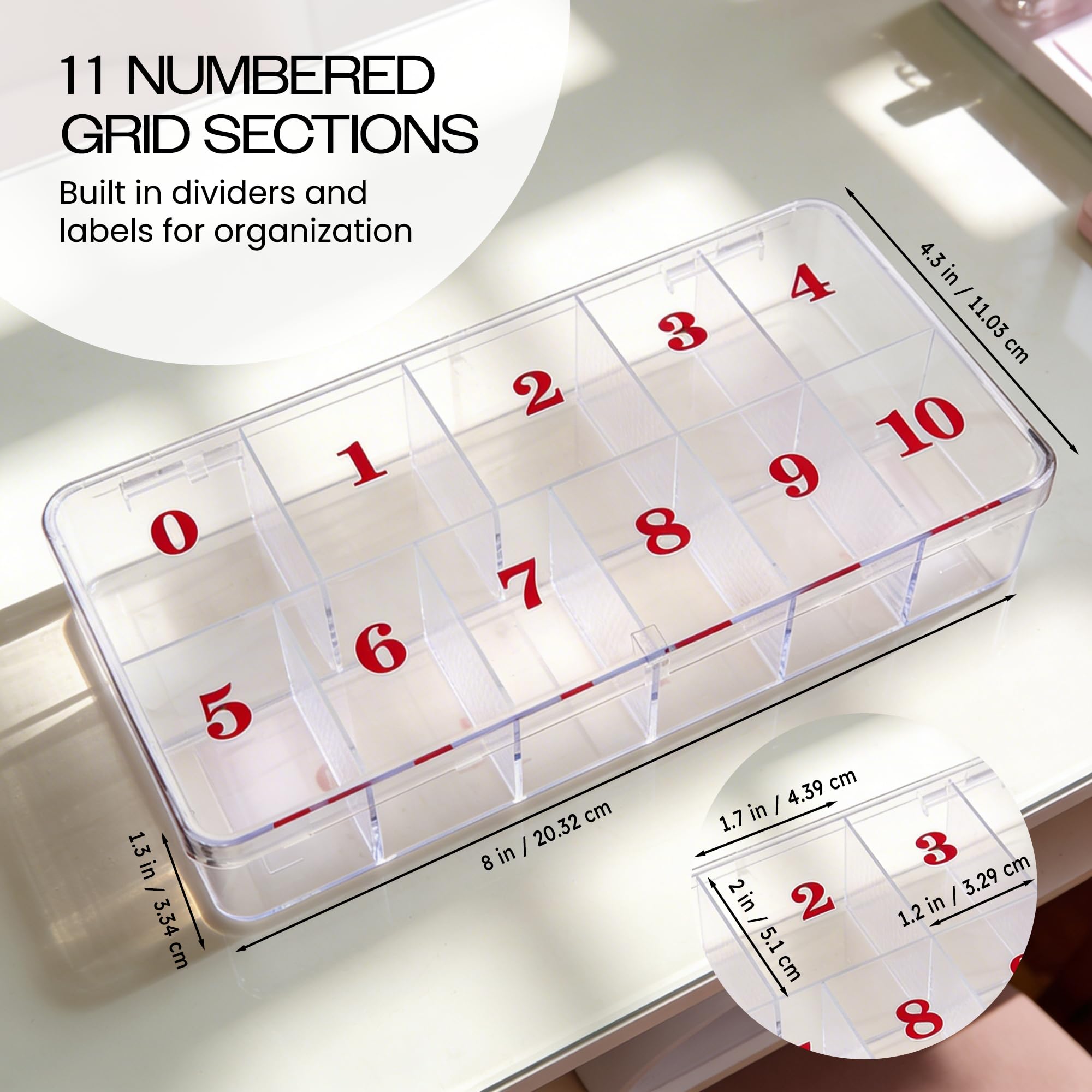 Beauticom USA - Caja organizadora de 11 espacios vacíos para puntas de uñas postizas, vitaminas, accesorios, 11 secciones
