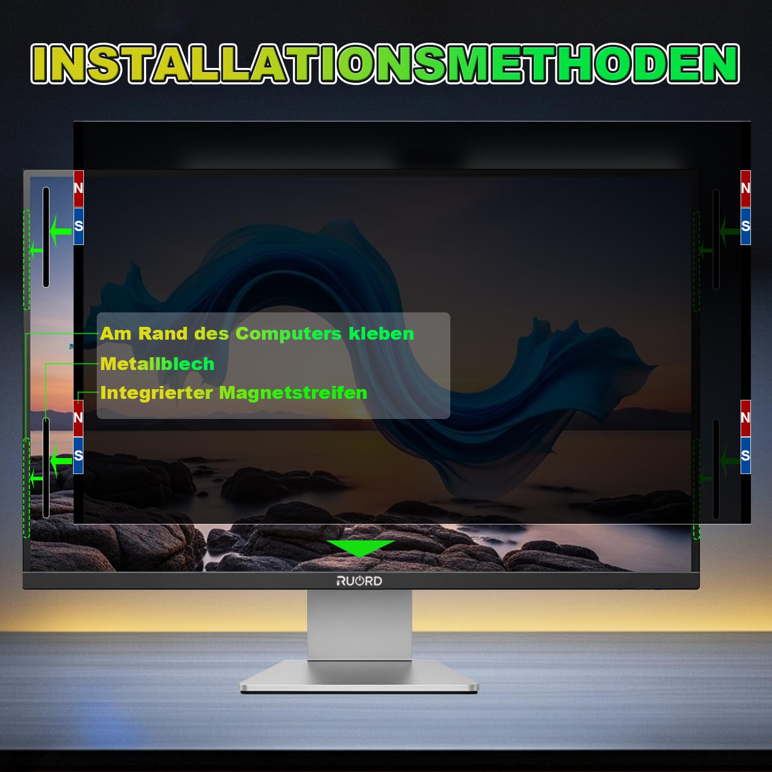 Magnetischer Sichtschutzfolie für 23.8 Zoll 16:9 Monitor - Blaulichtfilter & Blendschutz, Abnehmbar Blickschutzfolie | Beidseitig Verwendbarer Acryl-Blickschutzfilter