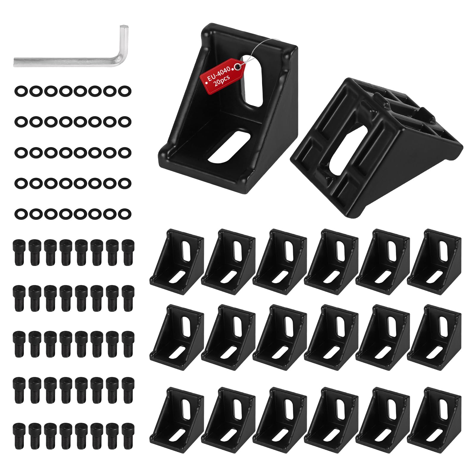 20pcs Conectores angulares de aluminio, ángulo de 40 x 40, Soporte de pared de ángulo de 90 grados, Perfil de aluminio 4040, Ranura 8 para perfil de puntales, Impresora 3D