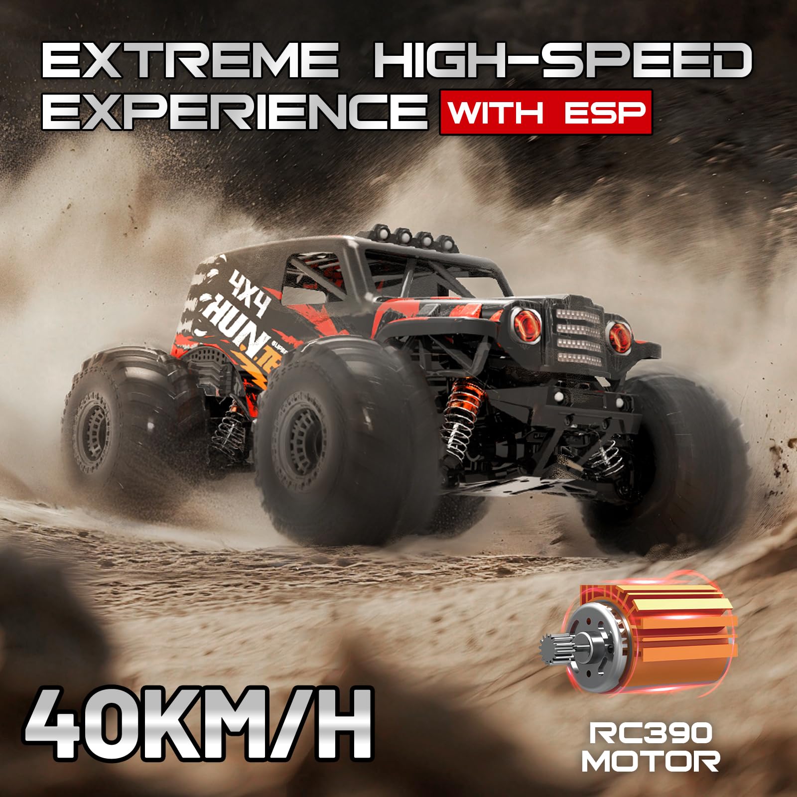YESHIN Ferngesteuertes Auto 1:14 4WD RC Auto für Erwachsene & ab 10 Jahre, Offroad Monster RC Truck 40 km/h, RTR Schnelles RC Truck mit 2 wiederaufladbaren 1500-mAh-Akkus und 2 Reifensätzen