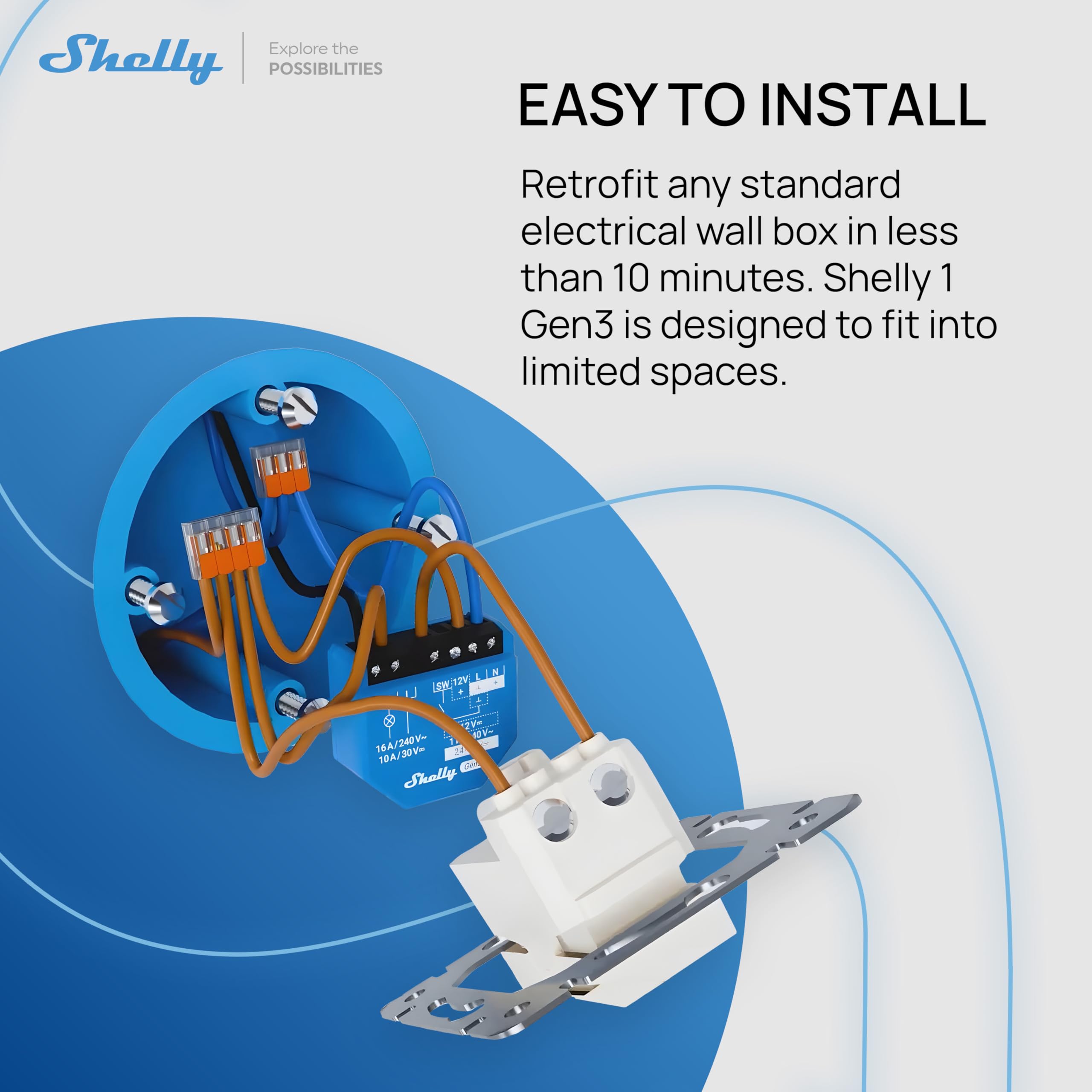 Shelly 1 Gen3 - Interrupteur connecté Wi-Fi et Matter à contacts secs, 1 canal - 16A, Commande à distance éclairage par app, Compatible Alexa, Apple Homekit et Google Home, Aucun Hub Requis