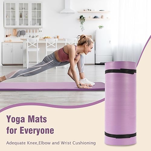 Miniatura 5 de BalanceFrom Tapete de yoga extra grueso de alta densidad de 1 pulgada con superficie antideslizante y correa de transporte, morado taro