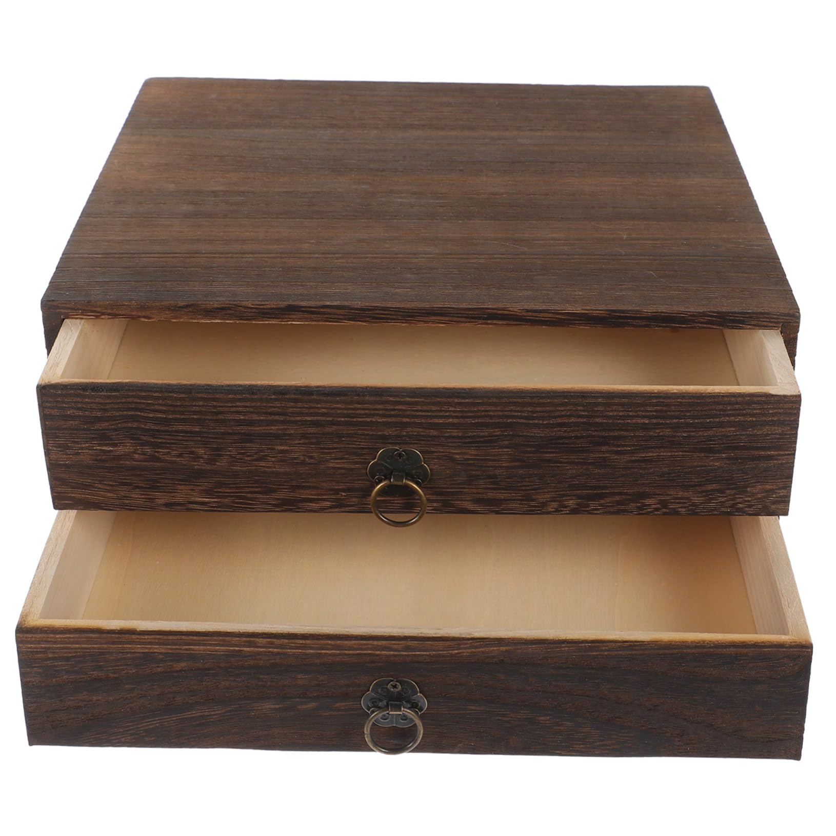 Boîte de rangement multicouche en bois marron au design empilable